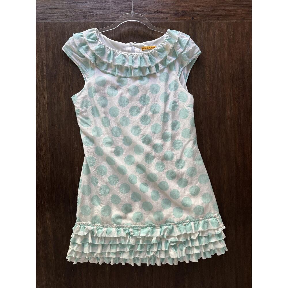 Alice + Olivia Polka Dot Dress Womens Small White Ruffle Hem Mini Retro 80s 90s